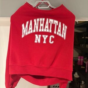 Urban Planet Red "Manhattan NYC" Cropped Sweatshirt